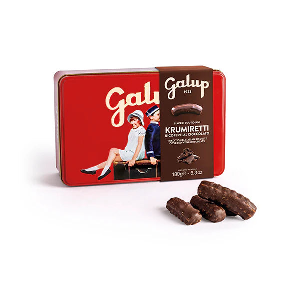 Biscotti Krumiretti ricoperti al cioccolato fondente in latta 180g- GALUP