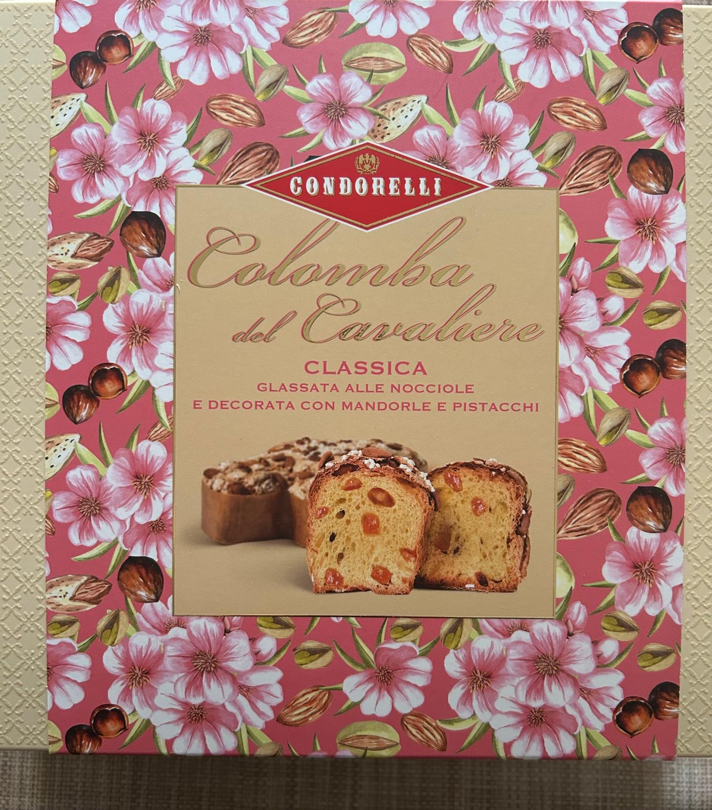 Colomba del Cavaliere classica glassata alle nocciole e decorata con mandorle e pistacchi - Condorelli 1kg