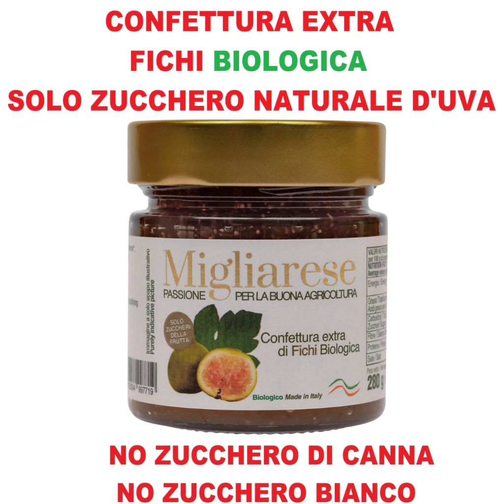 Confettura extra di fichi biologica - solo con zucchero di frutta naturale d'uva - Migliarese - 280g