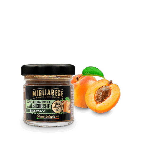 Confettura extra di albicocche biologica - solo con zucchero di frutta naturale d'uva - Migliarese - 35g