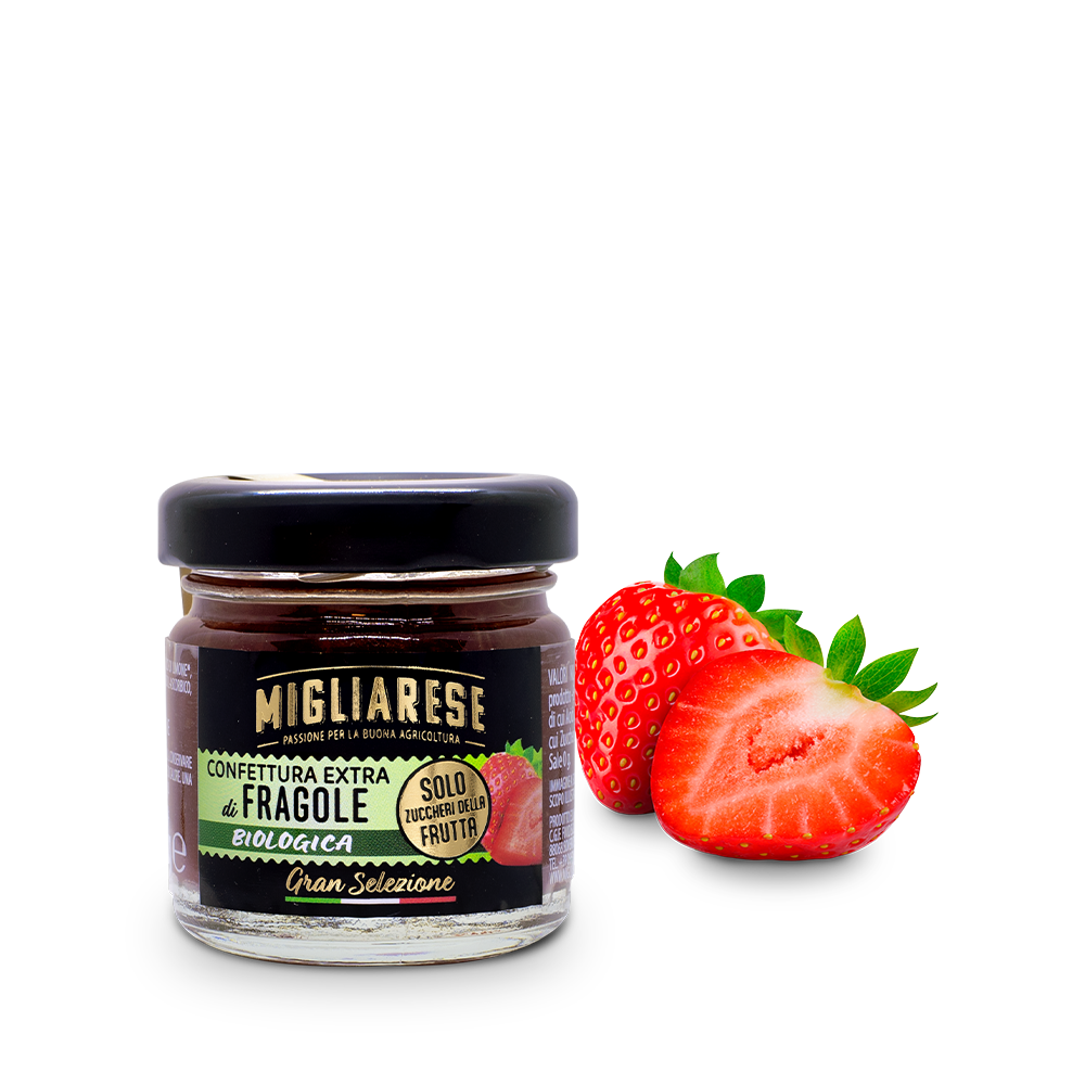 Confettura extra di fragole biologica - solo con zucchero di frutta naturale d'uva - Migliarese - 35 g