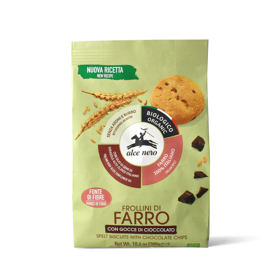 Bio spelled shortbreads with chocolate chips 300 gr - black alce
