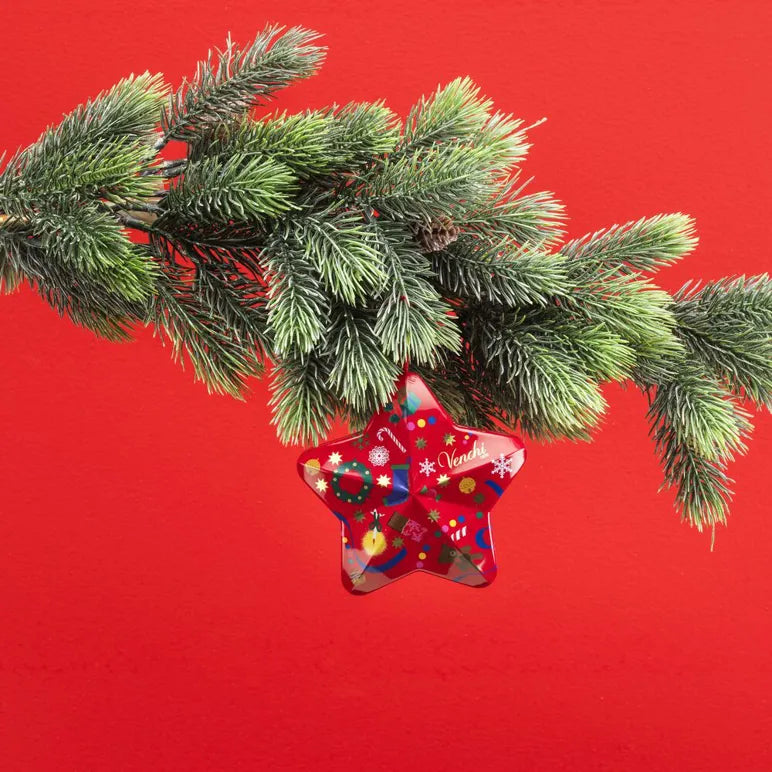 Latta regalo con cioccolatini a forma di Stella di Natale Blu o Rossa - 37 g VENCHI