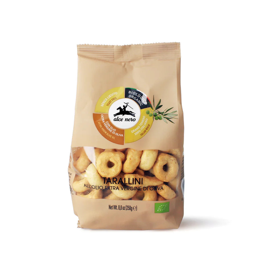 TARALLINI ALL'OLIO EXTRAVERGINE DI OLIVA BIOLOGICI 250 GR - ALCE NERO