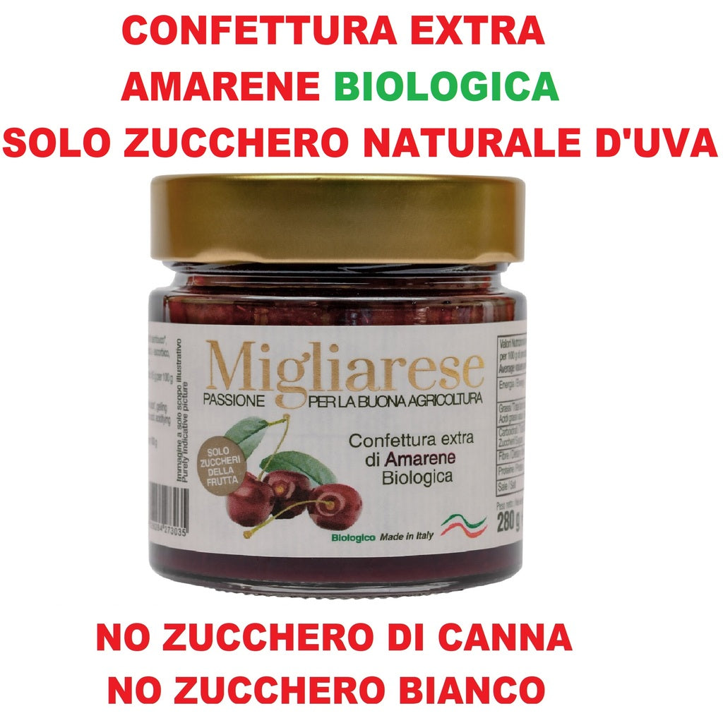 Confettura extra di amarene biologica - solo con zucchero di frutta naturale d'uva - Migliarese - 280g