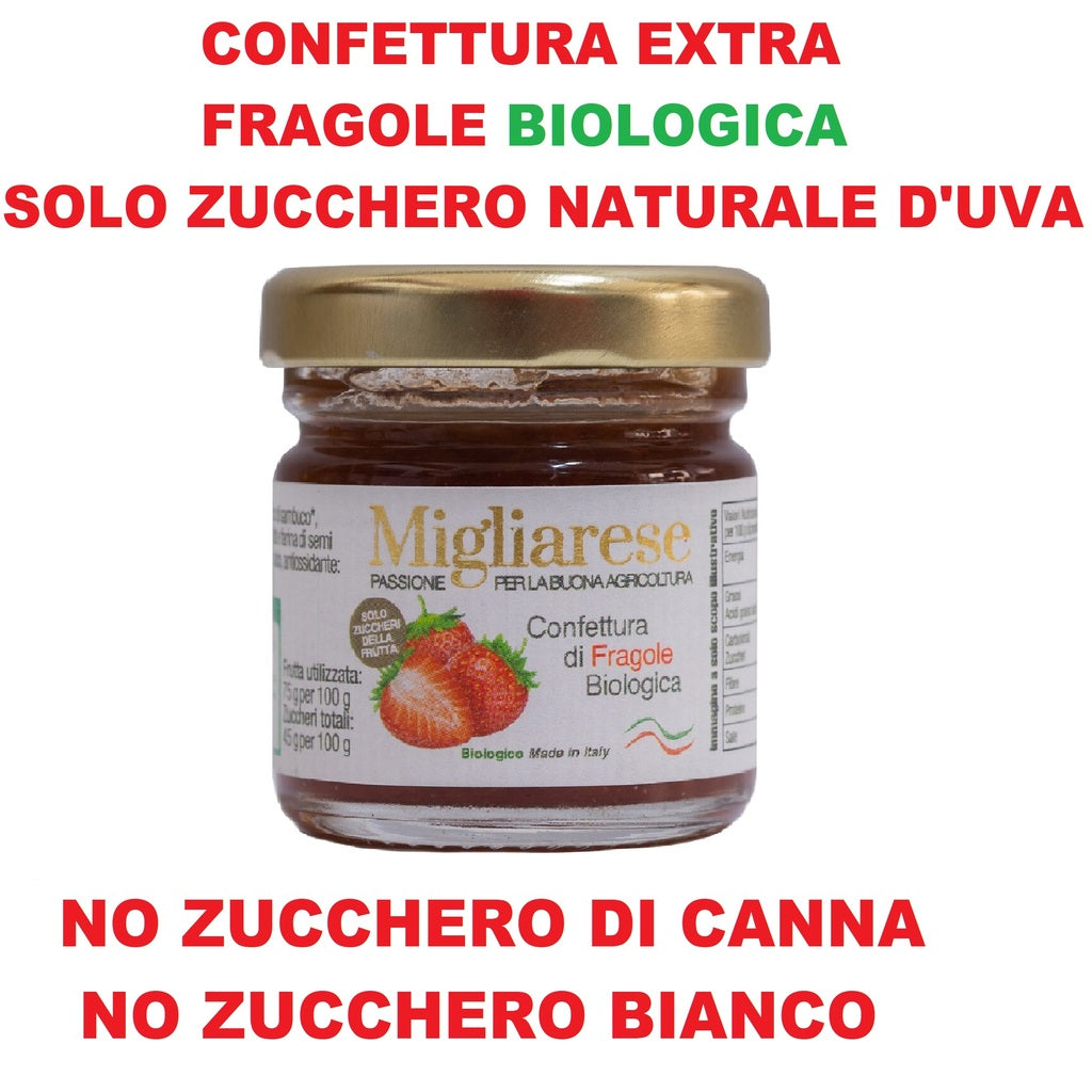 Confettura extra di fragole biologica - solo con zucchero di frutta naturale d'uva - Migliarese - 35 g