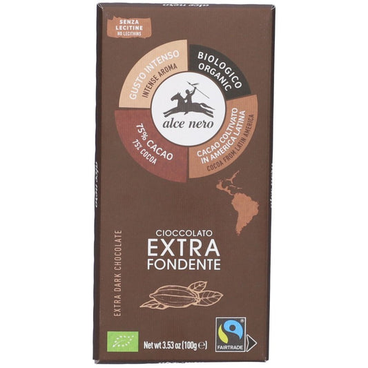 Cioccolato extra fondente 75% biologico 100 GR - ALCE NERO