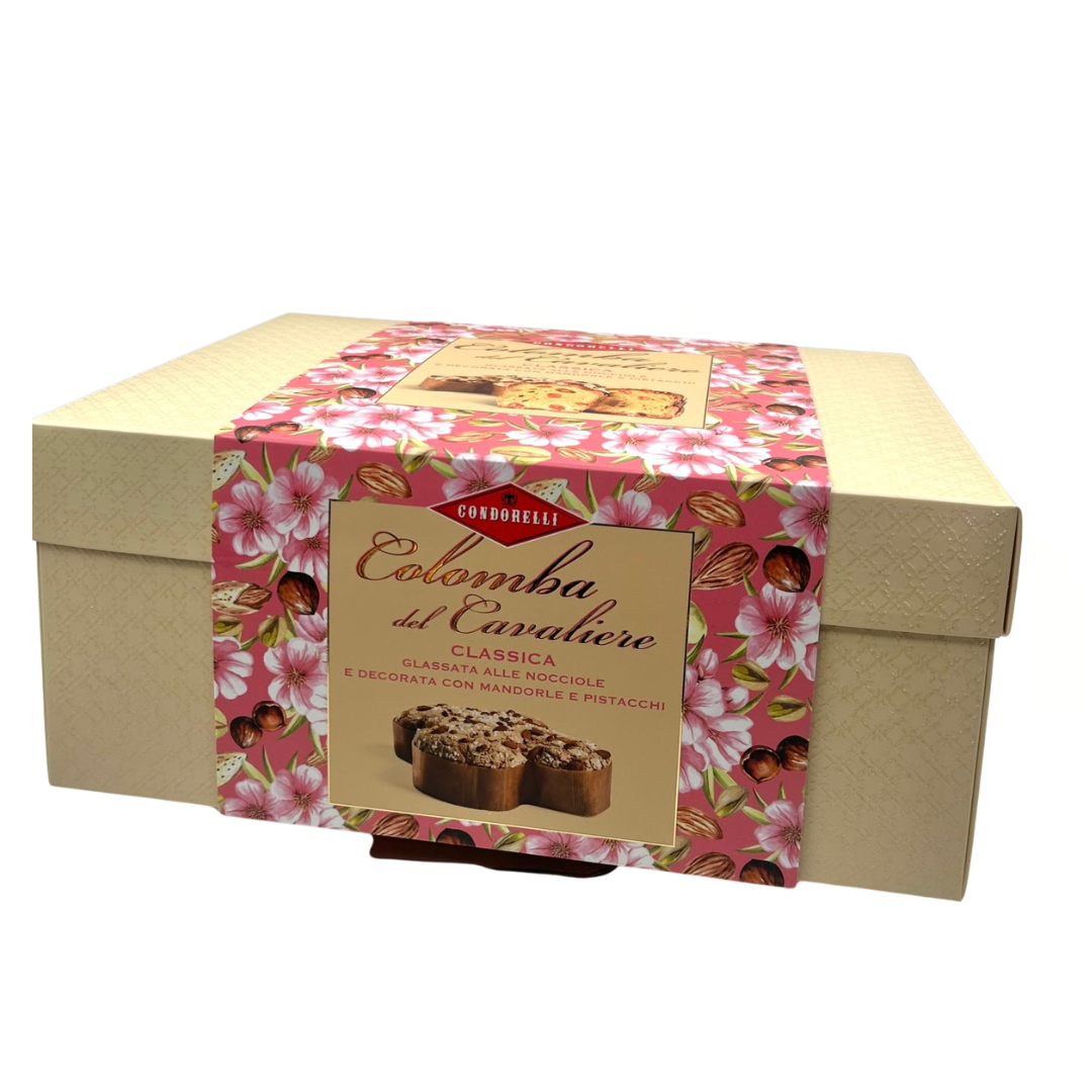 Colomba del Cavaliere classica glassata alle nocciole e decorata con mandorle e pistacchi  - Condorelli 1kg