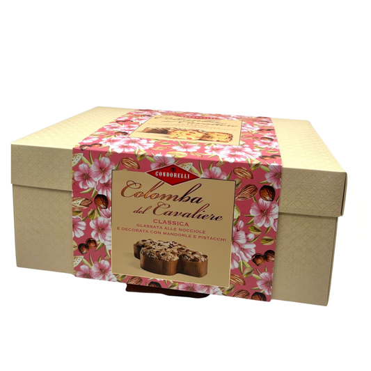 Colomba del Cavaliere classica glassata alle nocciole e decorata con mandorle e pistacchi  - Condorelli 1kg