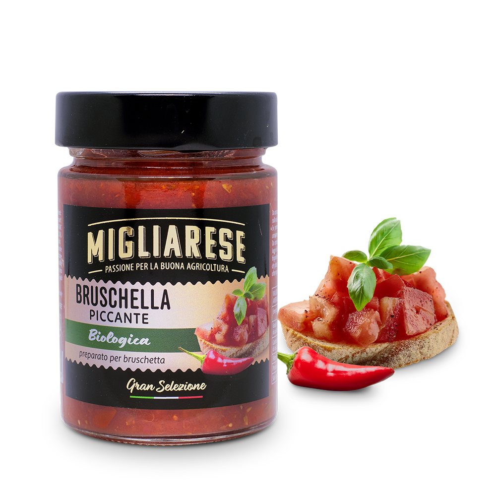 Bruschella piccante - preparato per bruschetta biologico - Migliarese - 320 gr