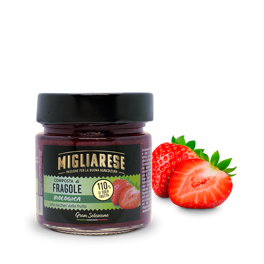 COMPOSTA DI FRAGOLE BIOLOGICA  - solo con zucchero di frutta naturale d'uva - Migliarese - 250 g