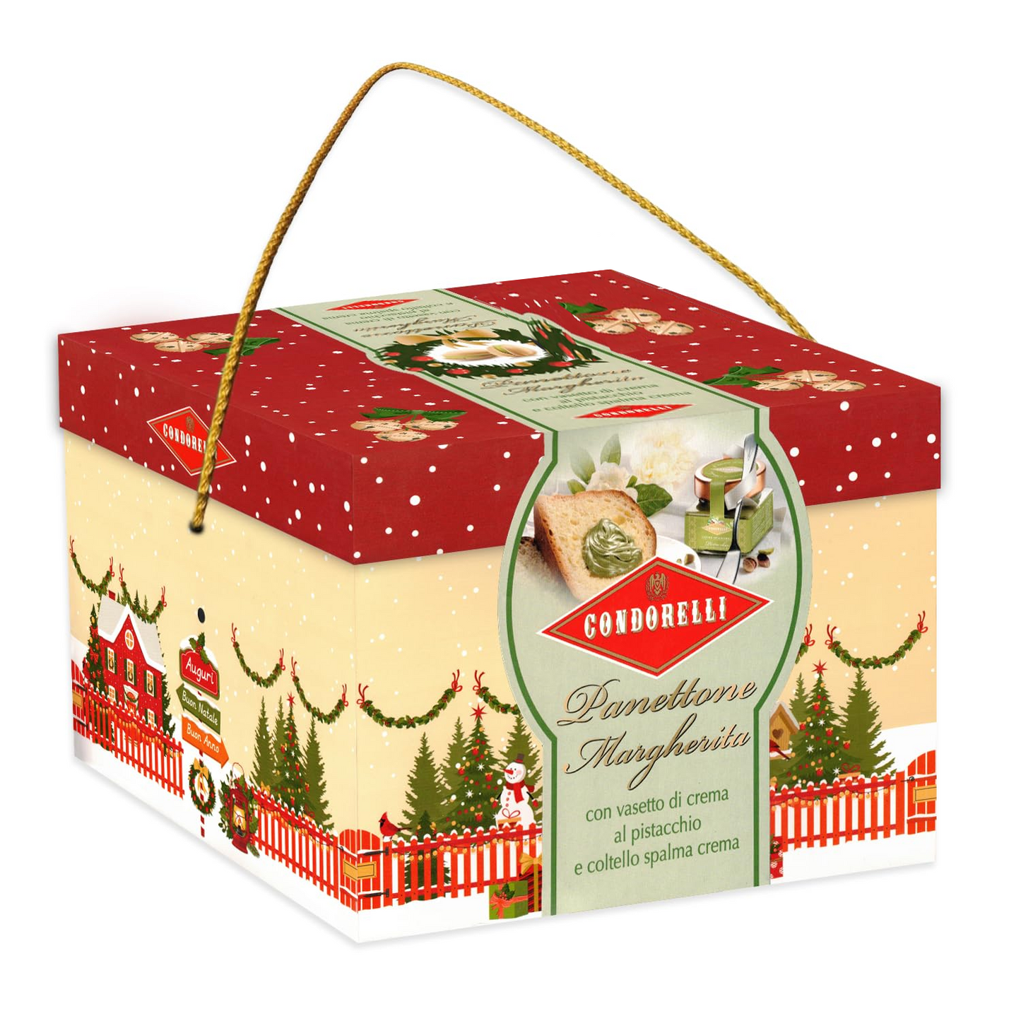 Panettone Margherita con vasetto di Crema al Pistacchio 150 gr e coltello spalma crema - Condorelli 750 gr