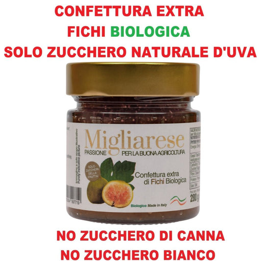 Confettura extra di fichi biologica -  solo con zucchero di frutta naturale d'uva - Migliarese - 280g