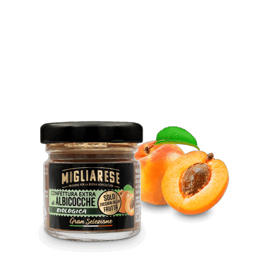 Confettura extra di albicocche biologica - solo con zucchero di frutta naturale d'uva - Migliarese - 35g