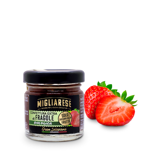 Confettura extra di fragole biologica - solo con zucchero di frutta naturale d'uva - Migliarese - 35 g