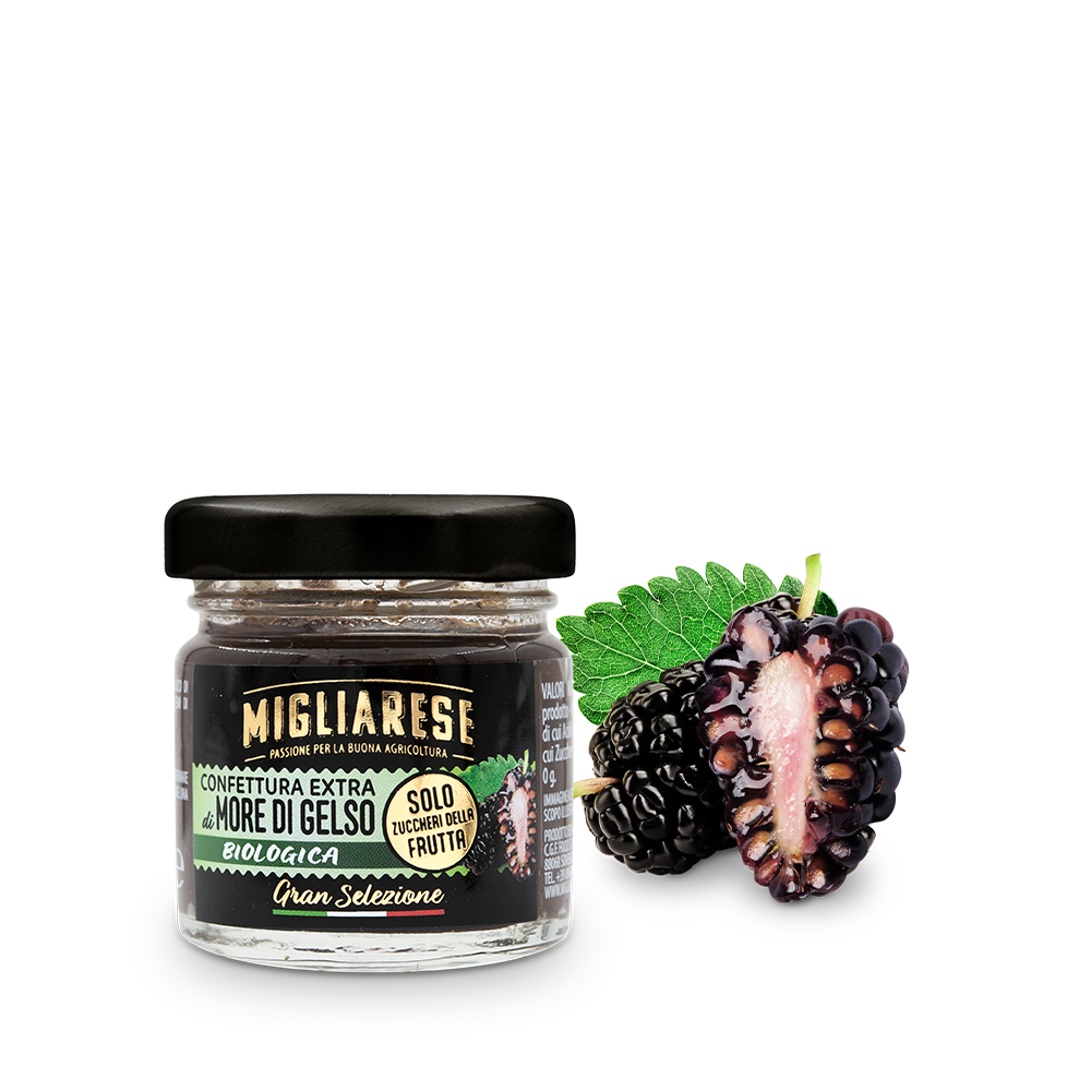 Extra biological mulberry blackberry jam - only with natural fruit sugar of grapes - MIGBOGNESE - 35 gr