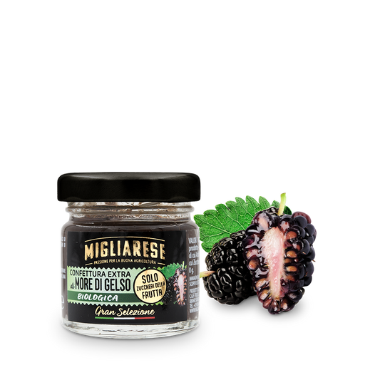 Extra biological mulberry blackberry jam - only with natural fruit sugar of grapes - MIGBOGNESE - 35 gr