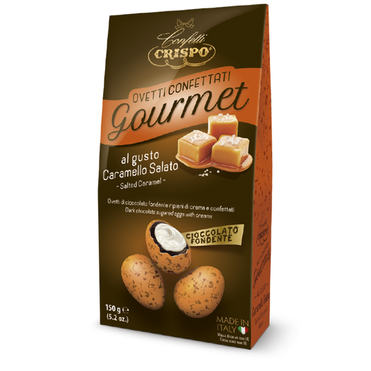 Ovetti confettati Gourmet al gusto caramello salato Arancio Maculati- 150 gr CRISPO