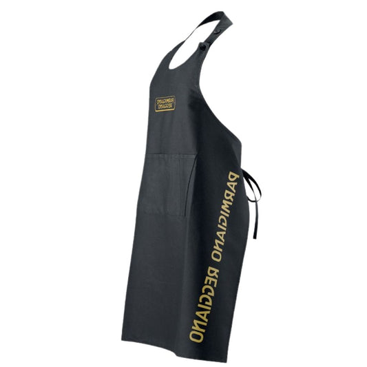 Grembiule in cotone nero con logo parmigiano reggiano
