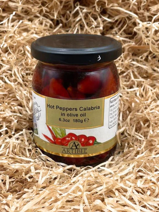 PEPERONCINI PICCANTI DI CALABRIA IN OLIO DI OLIVA  - ARTIBEL SRL - 180 GR
