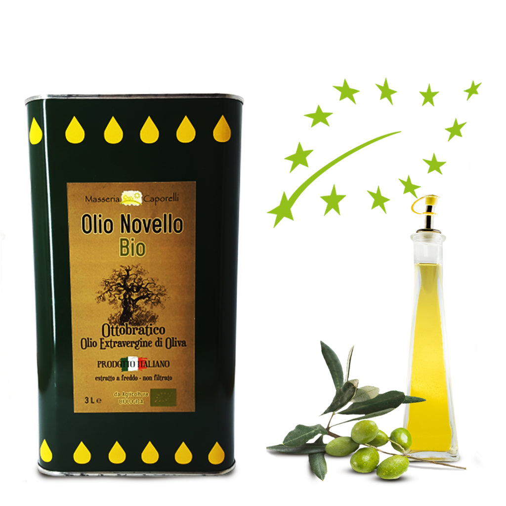 Olio extravergine di oliva Delicato NOVELLO - biologico - Masseria Caporelli - 3l