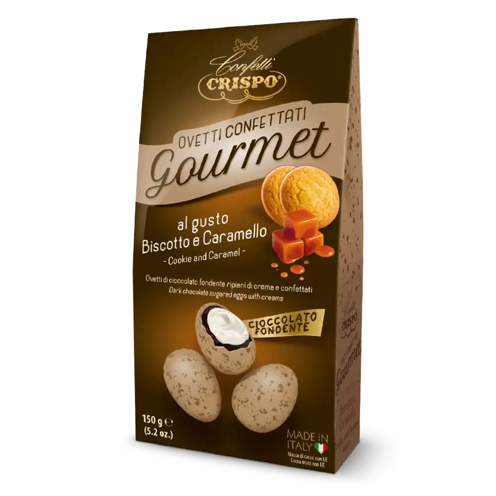 Ovetti confettati Gourmet al gusto biscotto e caramello Marrone chiaro Maculati- 150 gr CRISPO