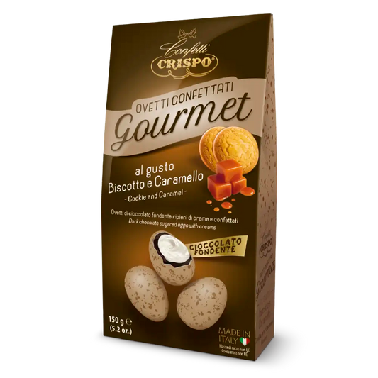 Ovetti confettati Gourmet al gusto biscotto e caramello Marrone chiaro Maculati- 150 gr CRISPO