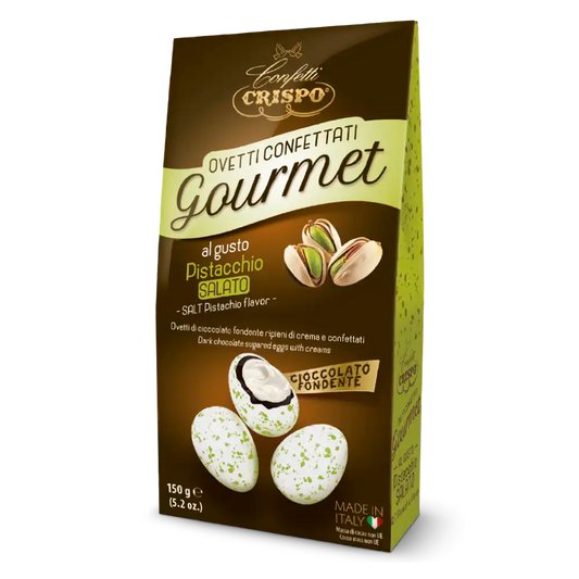 Ovetti confettati Gourmet al gusto pistacchio salato bianchi Maculati- 150 gr CRISPO