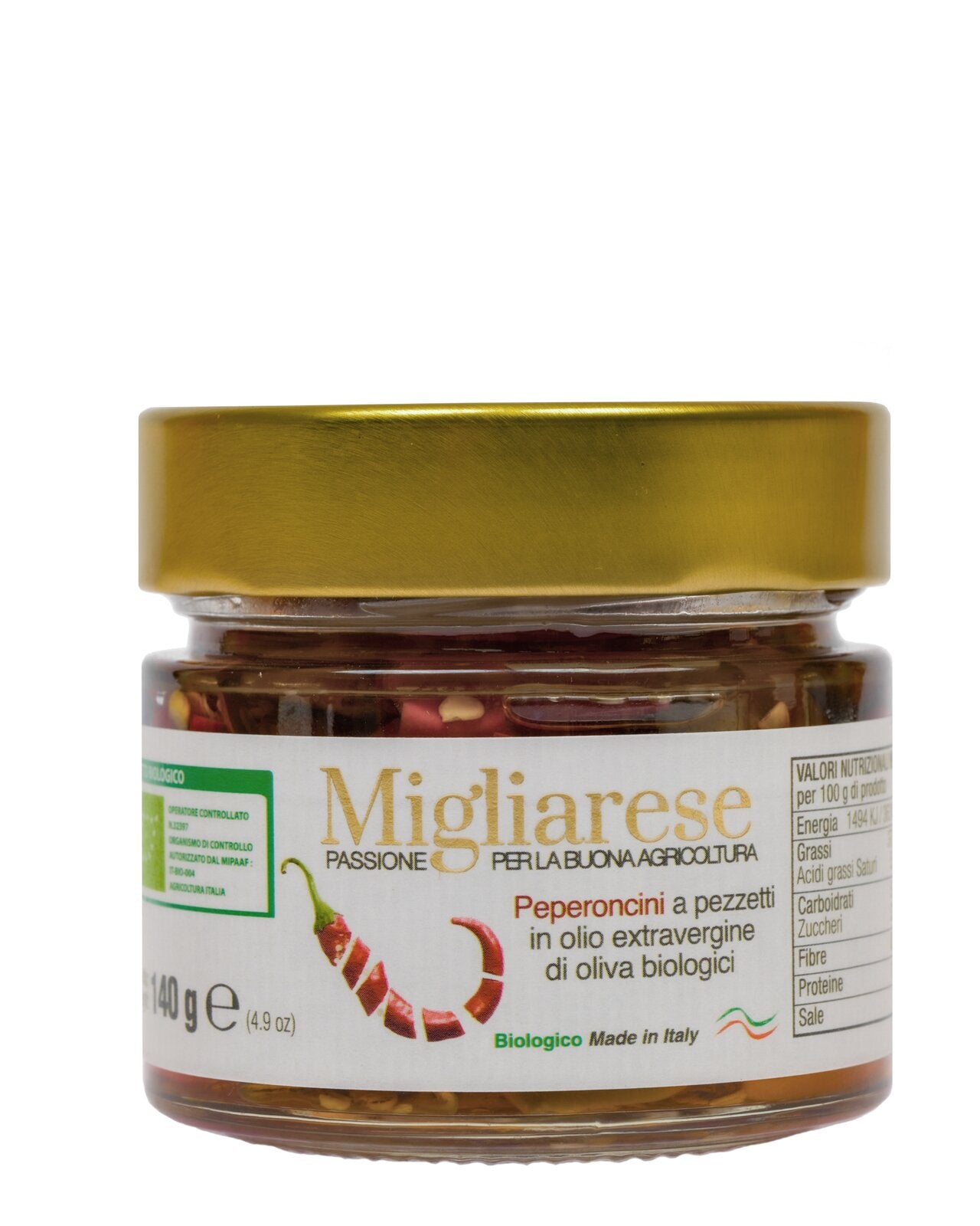 Peperoncini a pezzi in olio EVO Biologico 140 g - Migliarese