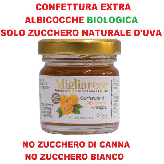 Confettura extra di albicocche biologica - solo con zucchero di frutta naturale d'uva - Migliarese - 35g