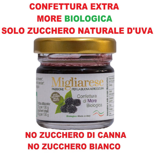 Confettura extra di more biologica - solo con zucchero di frutta naturale d'uva - Migliarese - 35g