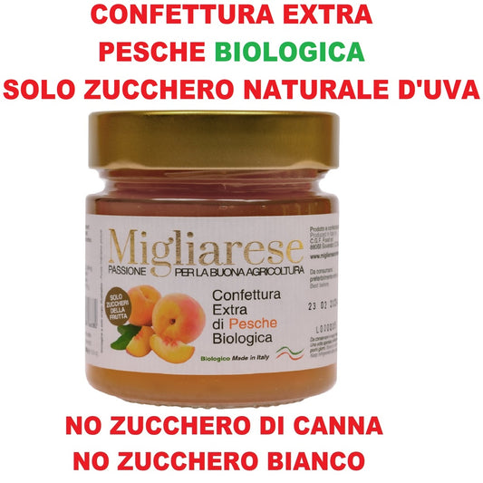 Confettura extra di pesche biologica - solo con zucchero di frutta naturale d'uva - Migliarese - 280g