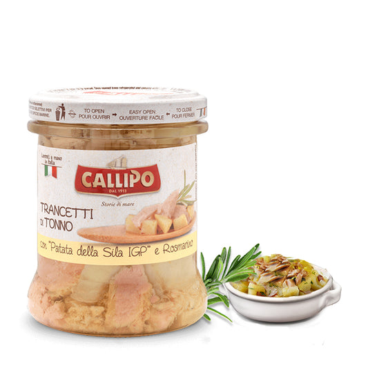 Pesce - Tonno vetro - Trancetti di tonno con patate della Sila Igp e rosmarino – Callipo – 170g