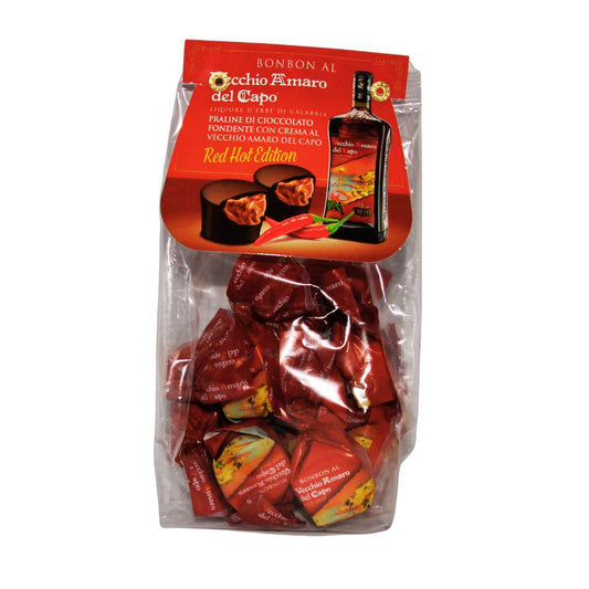 Amaro - Vecchio Amaro del capo al peperoncino - Praline di cioccolato fondente con crema al Vecchio Amaro del capo al peperoncino - Caffo -200g