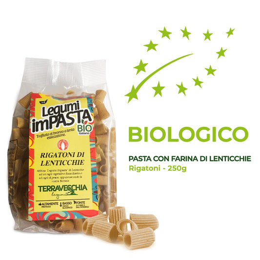 Pasta biologica di legumi - Rigatoni di lenticchie - Terravecchia - 250g
