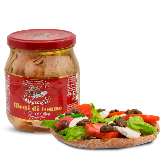 Pesce - Tonno vetro - Filetti di tonno in olio di oliva - Prima scelta Sardanelli - 540g