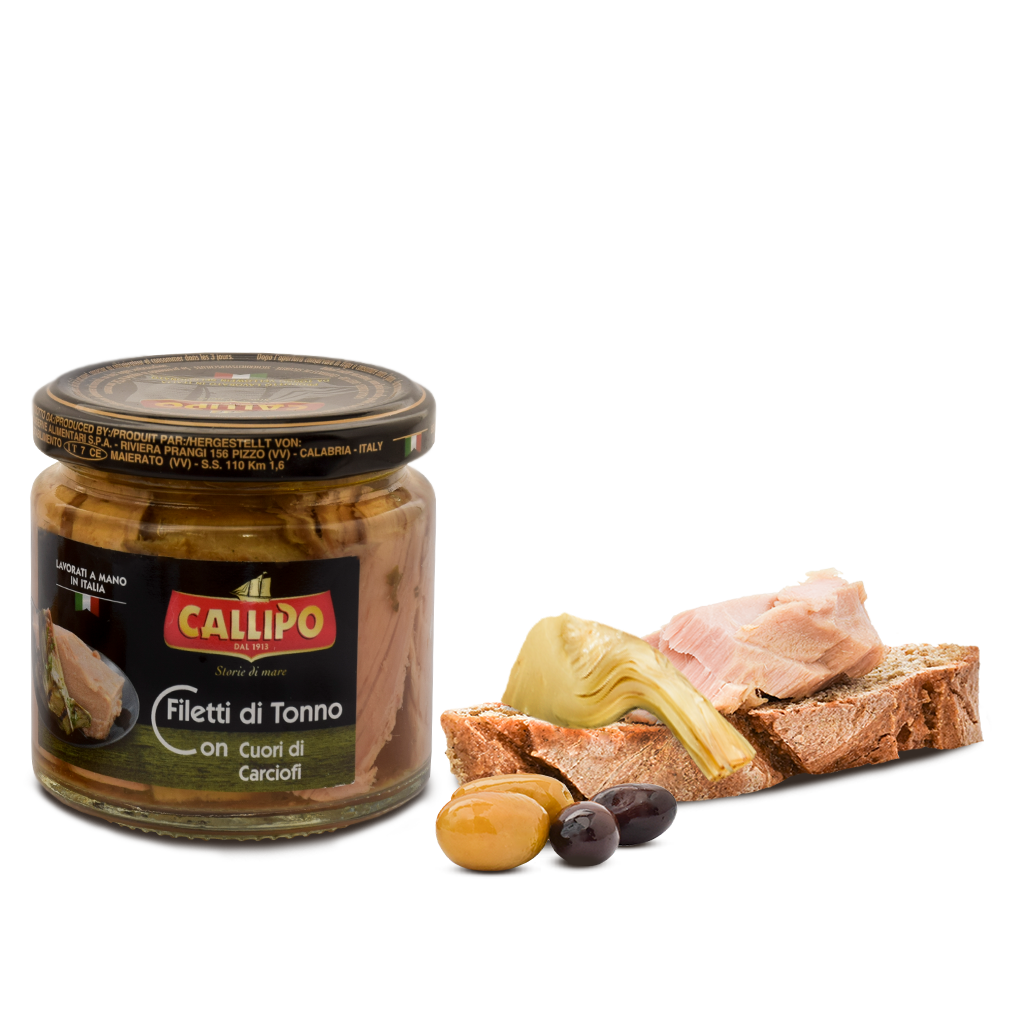 Pesce - Tonno vetro - Filetti di tonno con  cuori di carciofi - Callipo - 200g