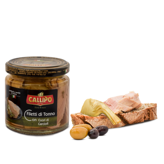 Pesce - Tonno vetro - Filetti di tonno con  cuori di carciofi - Callipo - 200g